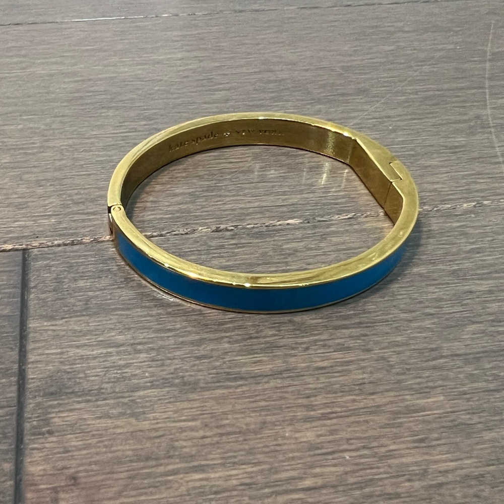 Kate Spade Blue Enamel and Gold Head in the Clouds Bracelet Bangle